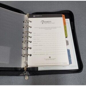 Franklin Covey 7 Ring Planner Binder Faux Black Leather Zipper closure - Vintage